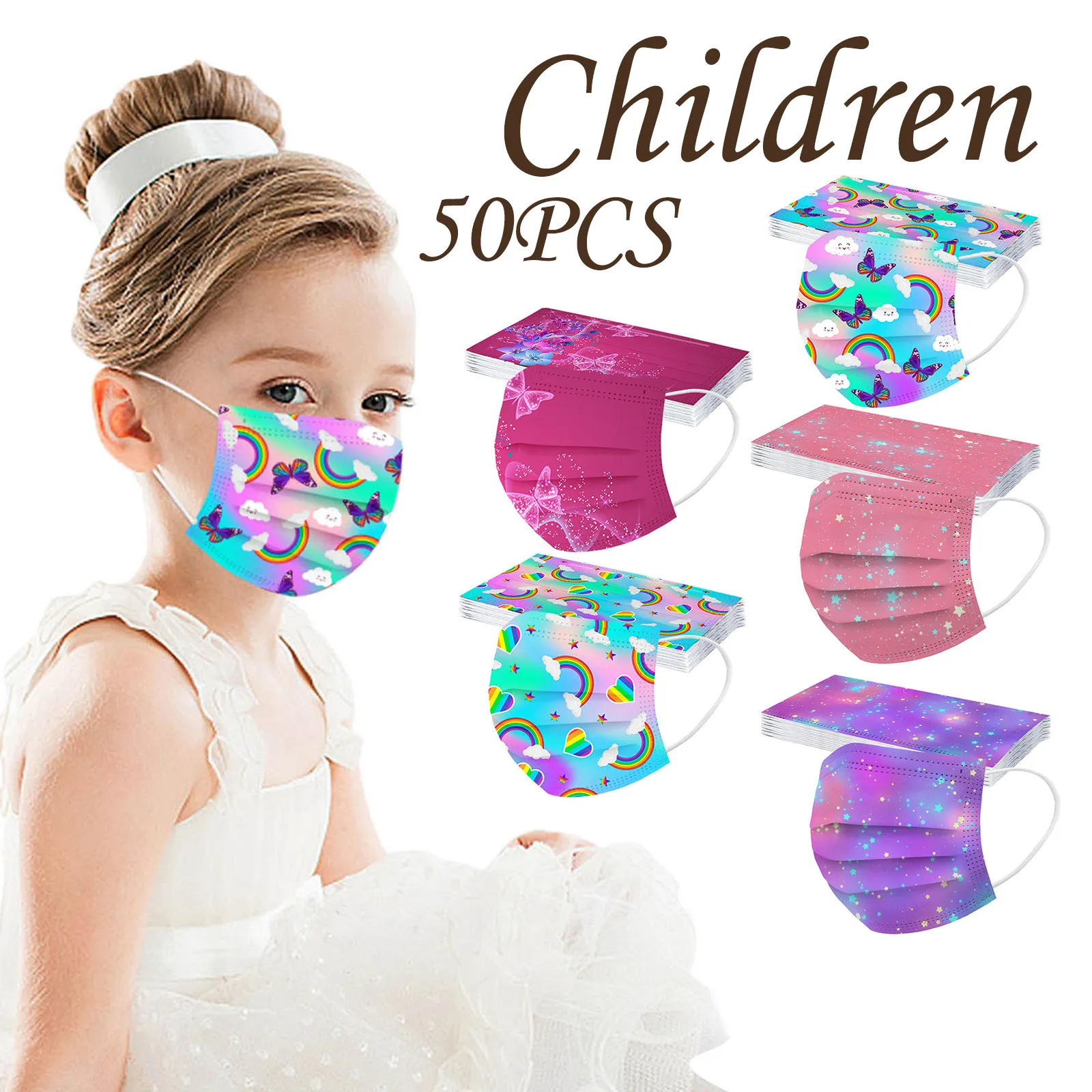 أقنعة الأطفال الملونة كوكب طباعة أقنعة المتاح 50 جهاز كمبيوتر شخصى مختلطة اليومية الكرتون لوازم الديكور الواقية في الهواء الطلق #2