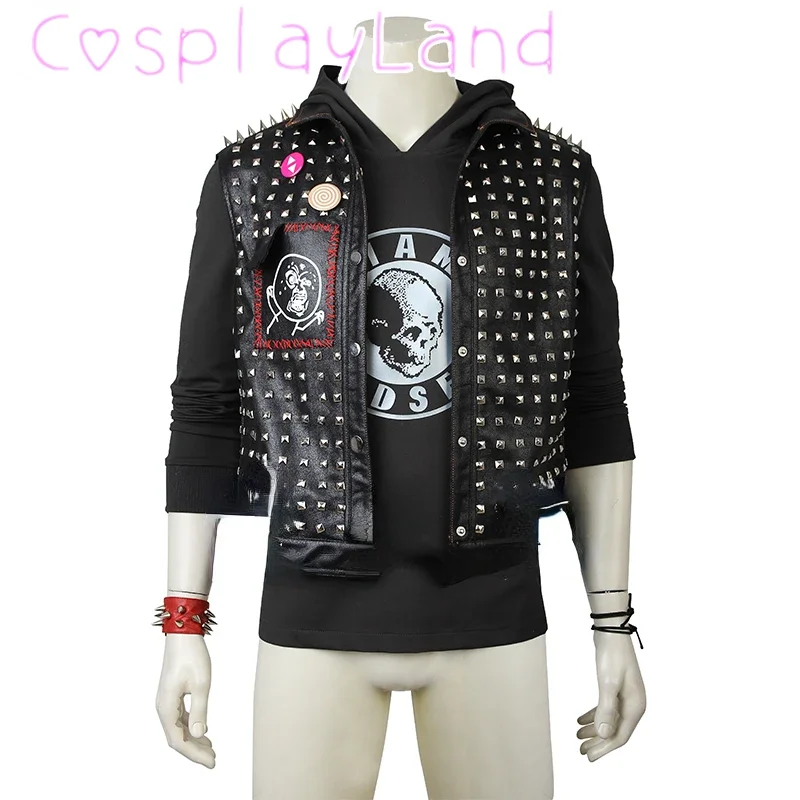 Spieluhr Hunde 2 Schraubens chl üssel Cosplay Punk Hoodie Weste Maske Kostüm Requisiten Party Anzug für Halloween Männer Outfit Rollenspiel Cosplay