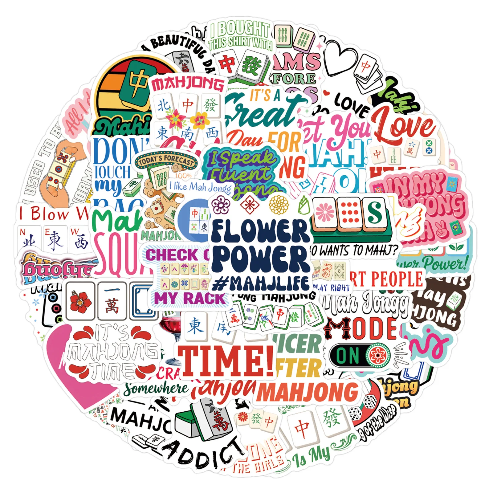 

55/110PCS Cartoon Mahjong Graffiti Sticker Decorative Luggage Guitar Scrapbook Phone Scooter Waterproof Decal Toys Gifts