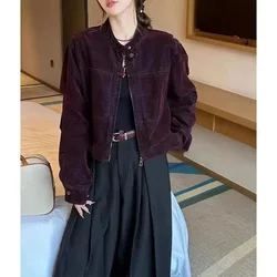 2024 Autumn New Fashion Short Light Luxury Slimming Versatile Corduroy Outwear Denim Jacket For Women XXXL Kong Style Retro 