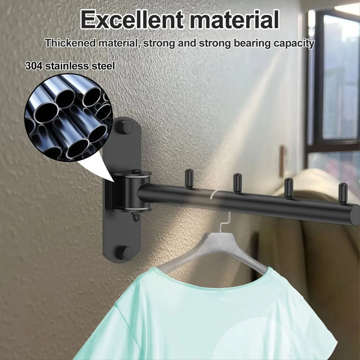 Movable Clothes Rack Drying Clothes Hanger Stainless Steel Rotatable Wall Mounted Indoor Balcony Space Saving