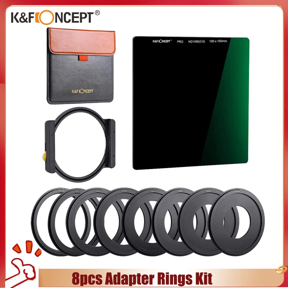 

K&F Concept 100x100mm Square Filter Kit + Metal Filter Holder + 8pcs Adapter Rings for DSLR