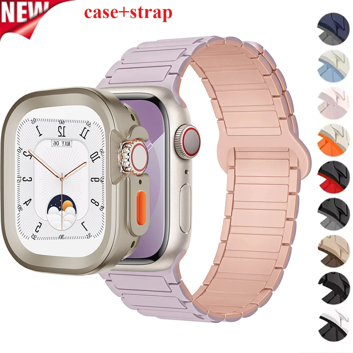 

Магнитная петля + силиконовый чехол для Apple Watch 44 40 49 45 41 38 мм Силиконовый браслет iWatch Series 9 8 7 6 5 4 3 Se ultra 2 ремешок