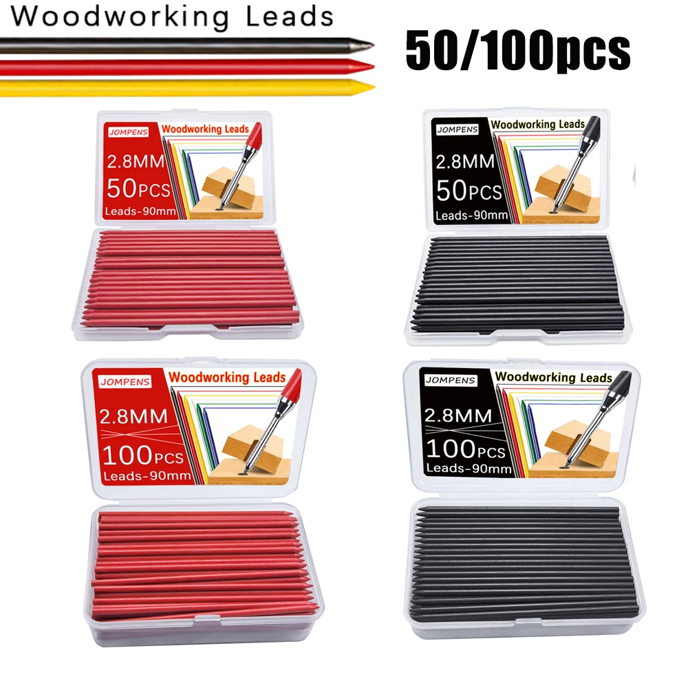 

50/100Pcs/Box Large Capacity Mechanical Pencil Lead 2.8mm Black Red Yellow Deep Hole Marking Lead Core Woodworking Lead Core