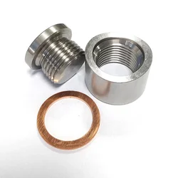 O2 Sensor Bung Stainless Steel Oxygen Mounting Bungs and Plugs Adapter M18 x 1.5 Thread Notched Style Exhaust Weld in Bung with