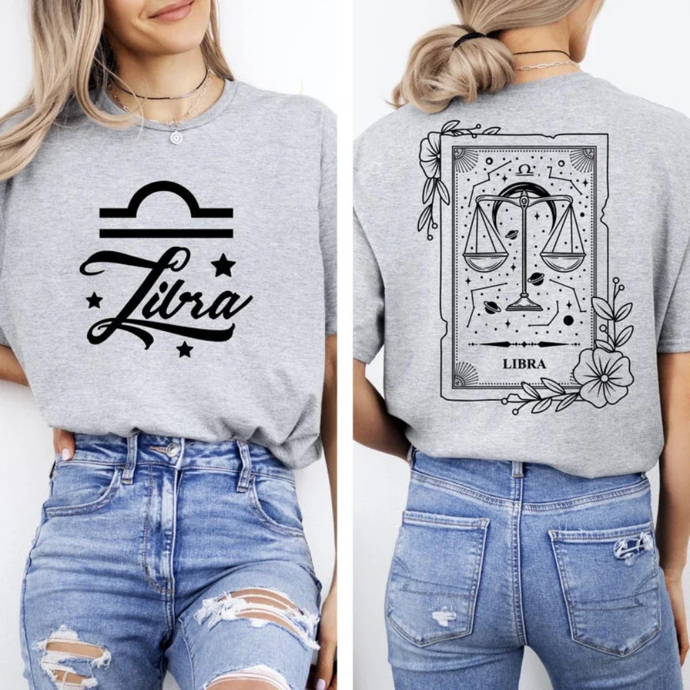 Libra Birthday Gift Astrology T-shirt Unisex Libra Zodiac Double Sided Printed Tee Libra Vintage Shirt Fashion Astrology Tshirt