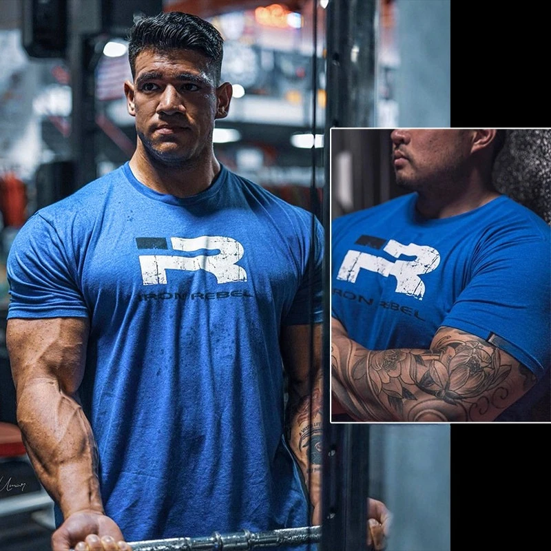GYM Training Short Sleeve Men Cuffs Tightening Fitness Clothes Plus Shoulder Sports Slim Stretch Sweat-absorbing Cotton T-shirt