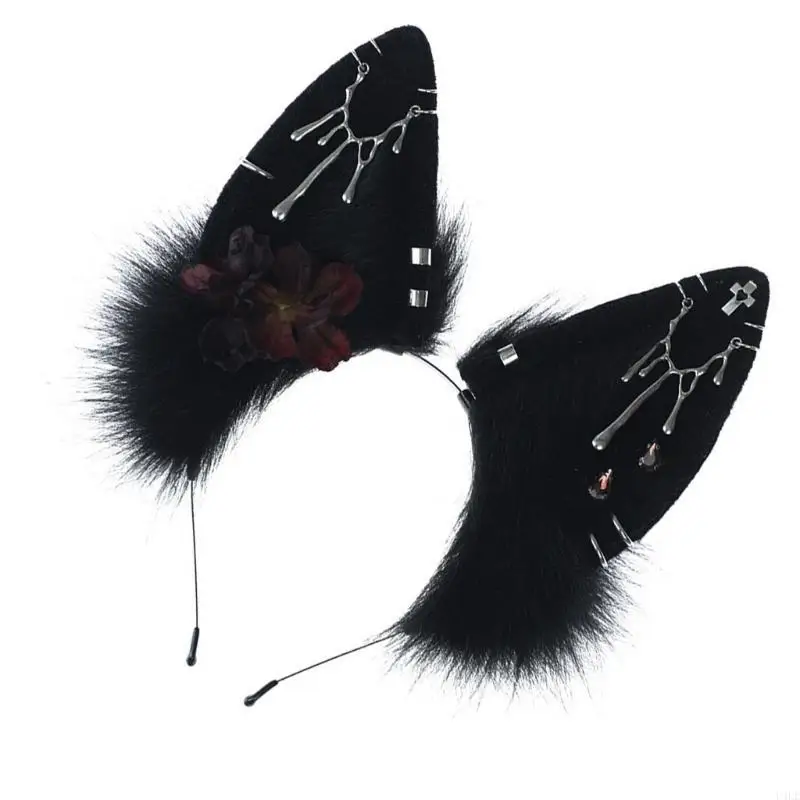 U4LE Accesorio disfraz con orejas lobo felpa con temática única, adorno para cabello, accesorios para cabello del