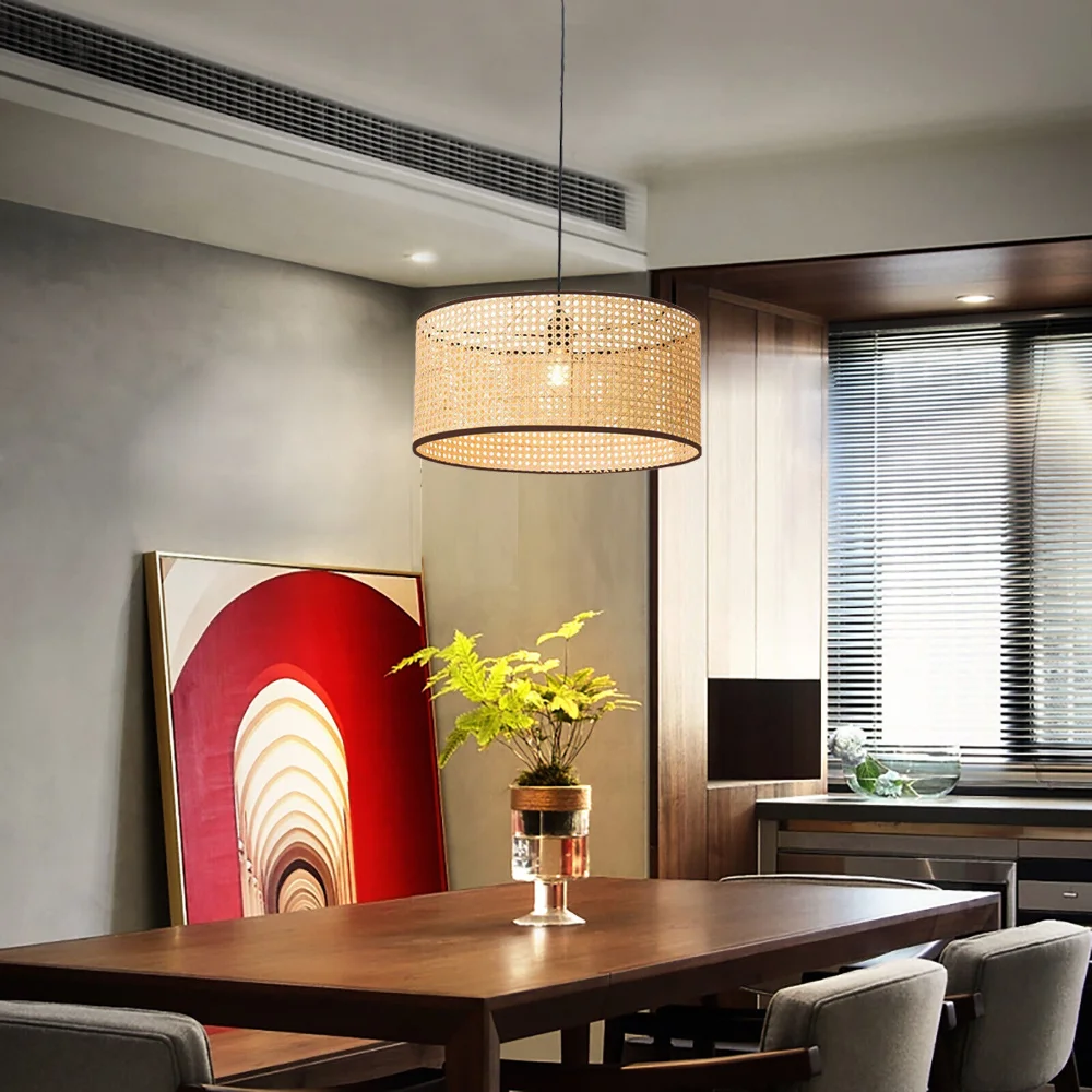 

Japanese Rattan Bamboo Handmade Cloth-Craft Hanging Lamp Nordic Minimalist Bedroom Dining Room Living Room Study Homestay Hotel