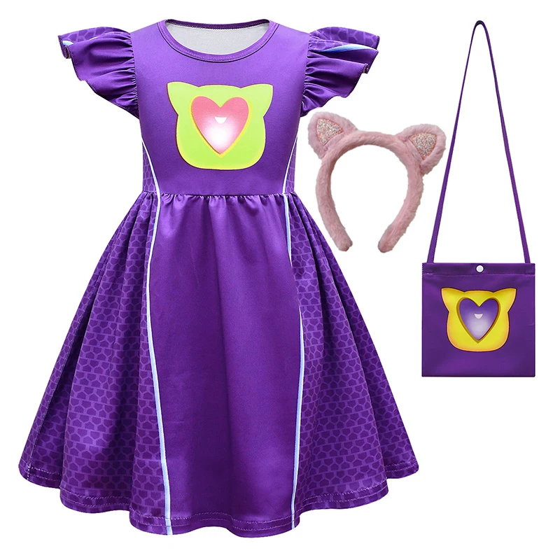 Vestidos infantis para cosplay, mangas voadoras, vestido em forma a com bolsa e bandana, super traje para meninas