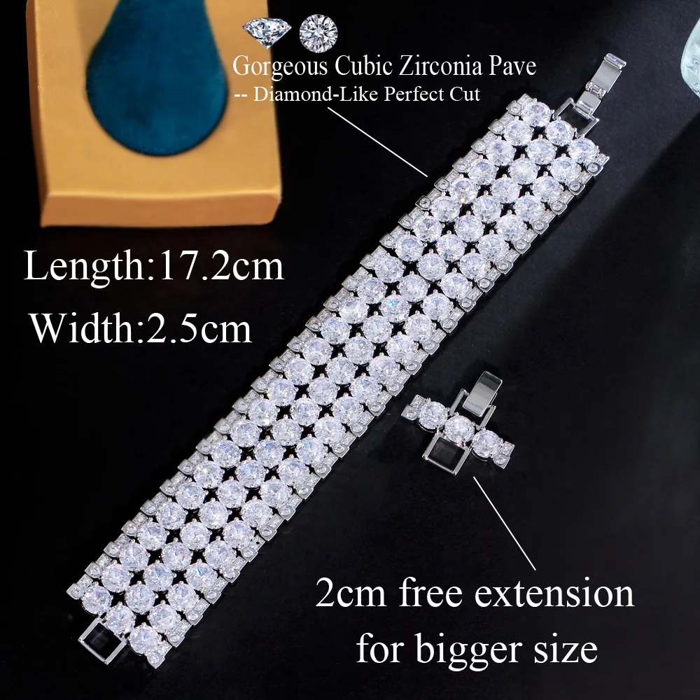 CWWZircons Super Luxuriöses Glänzendes Mehrschichtiges Rundes CZ Statement Breites Großes Armband für Damen Hochzeit Party Schmuck Großhandel S0249 – Detail 1