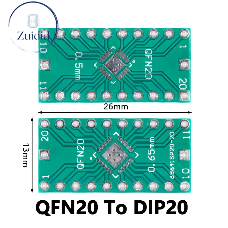 20/5pcs QFN20 to DIP20 Transfer Board Adapter PCB Pinboard SMD Turn DIP Pin IC Test 0.5mm 0.65mm Pitch LFCSP20 Converter Socket