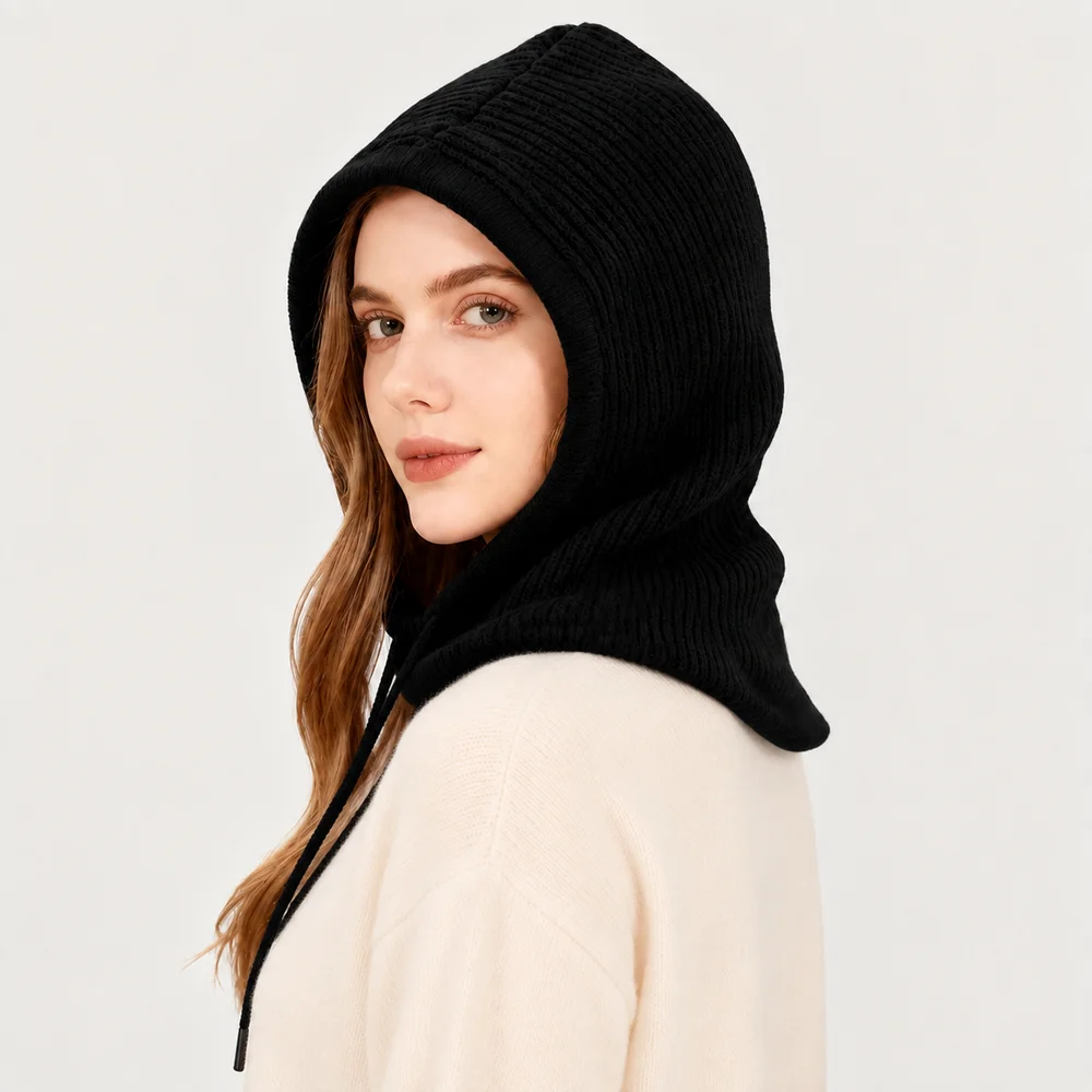 Ribbed Knit Hooded Scarf Beani - Beanie Winter Hat 评论和价格