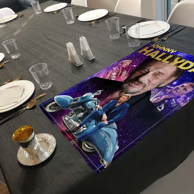 

Nice Johnny Hallyday Placemat Linen Dining Table Mats Pads Bowl Cup Mat Home Decor Kitchen Accessories