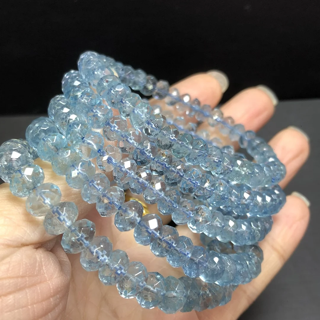 

1 шт. Fengbaowu натуральный синий топаз браслет 7 мм граненые бусины счеты Рейки целебный камень модные украшения подарок для женщин и мужчин