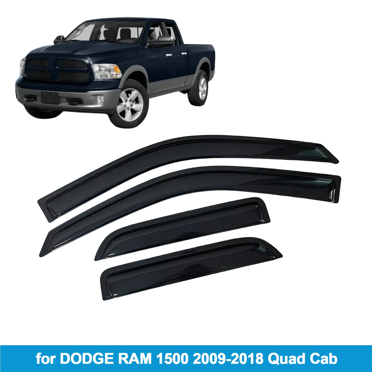 

Window Visor for DODGE RAM 1500 2009-2018 Quad Cab Rain Guard Side Vent Deflector Weathershield Outside-Mount Tape On