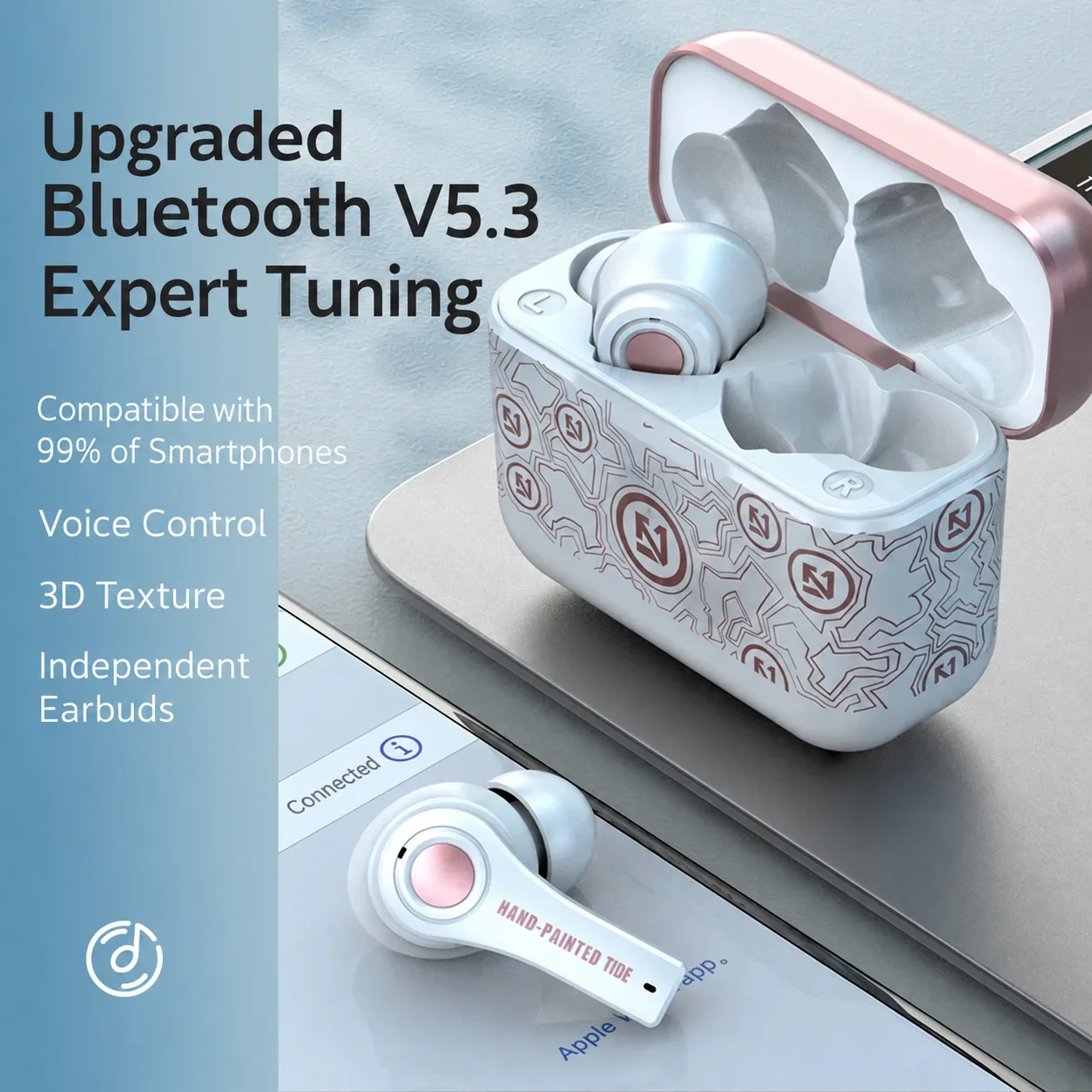 Gaming Headset Bluetooth Headphones TWS Earbuds HiFi Sound Waterproof 10m Range Hand-Painted Tide 3DTexture Lightweight for Work