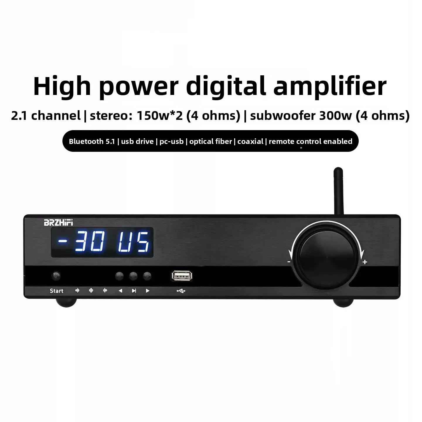 CHN 2027 BRZHIFI--X21-Digital Power Amplifier Subwoofer 2.1 Channel Heat Level Bluetooth 5.1