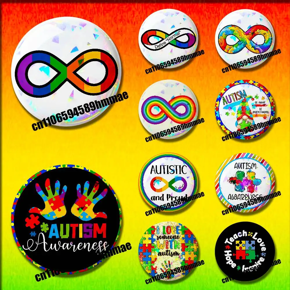 

For Accept Support Love Autism Pride Symbol Rainbow Infinity Sign Emblem Round Pins Insignia Badge Cover Ornament 75mm Cosplay