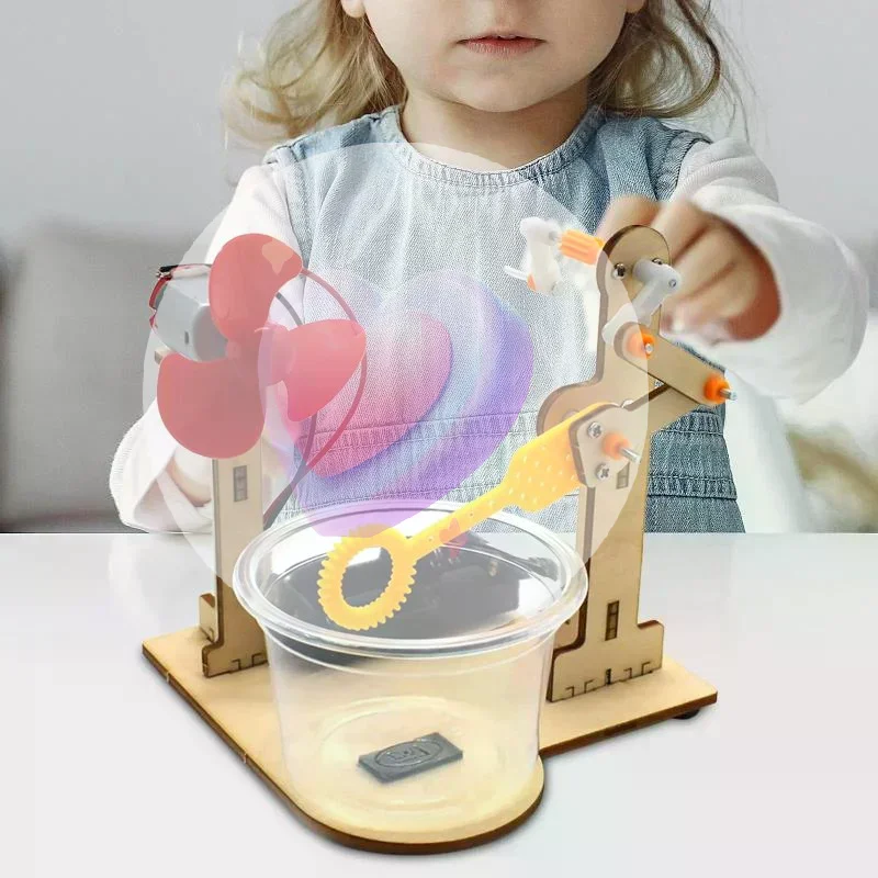 1 Set Vroeg Leren Speelgoed Technologie Houten DIY Hand Aangezwengeld Bubble Machine Speelgoed Voor Kinderen Wetenschapsexperiment Leermiddelen