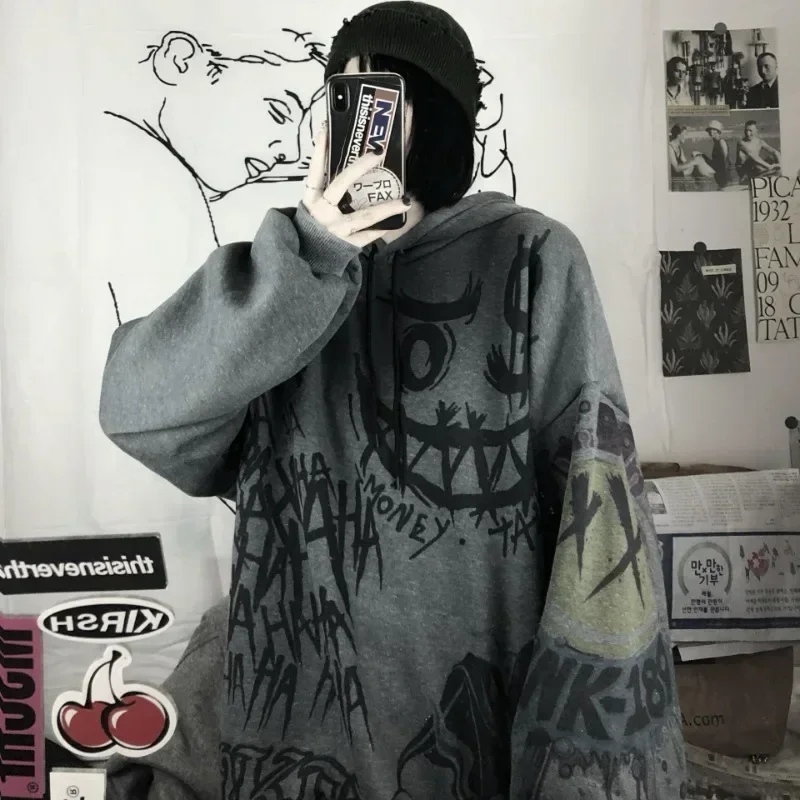 Korean Harajuku Hoodie Punk Hip Hop Oversized Sweatshirt Fashion Graffiti Hoodies Women Baggy Hoodie Y2k Streetwear