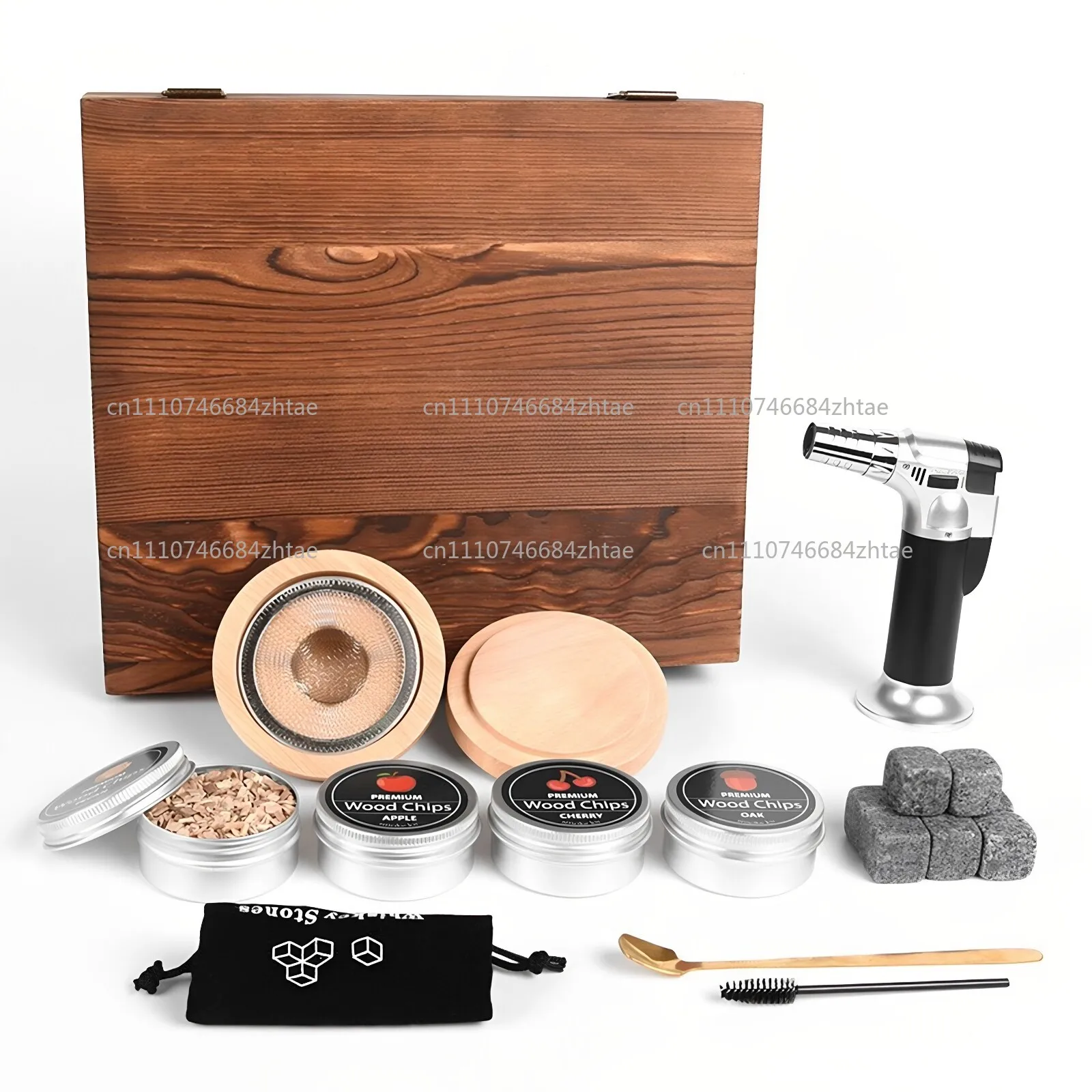 Premium Wooden Whiskey Smoker Kit with Torch | Cigar Cutter & Scissors Gift Set for Bourbon and Cocktails