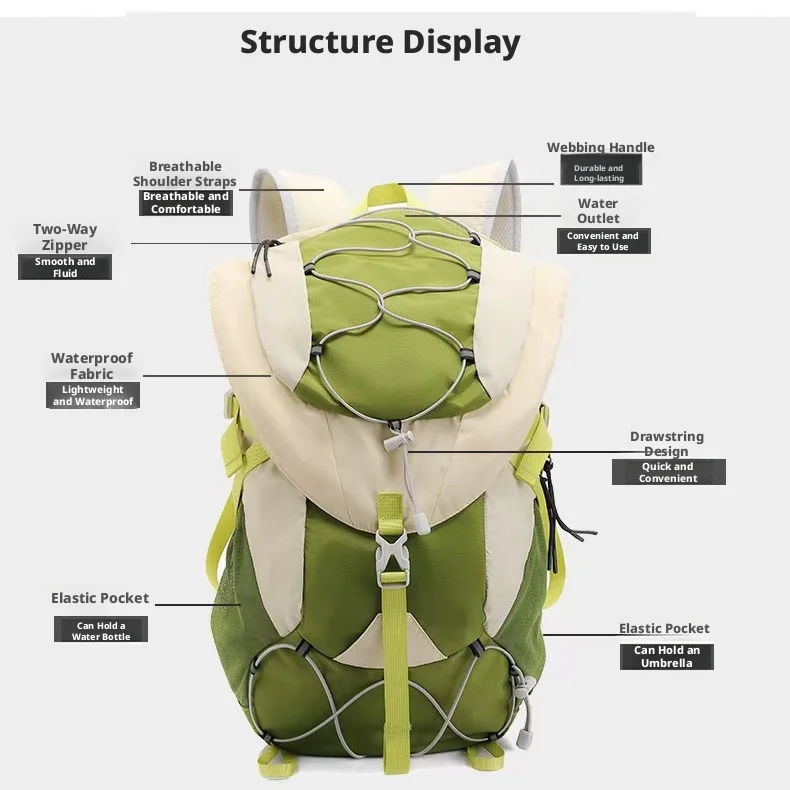 

New outdoor waterproof lightweight backpack for men's and women's cycling folding mountaineering bag for hiking and camping