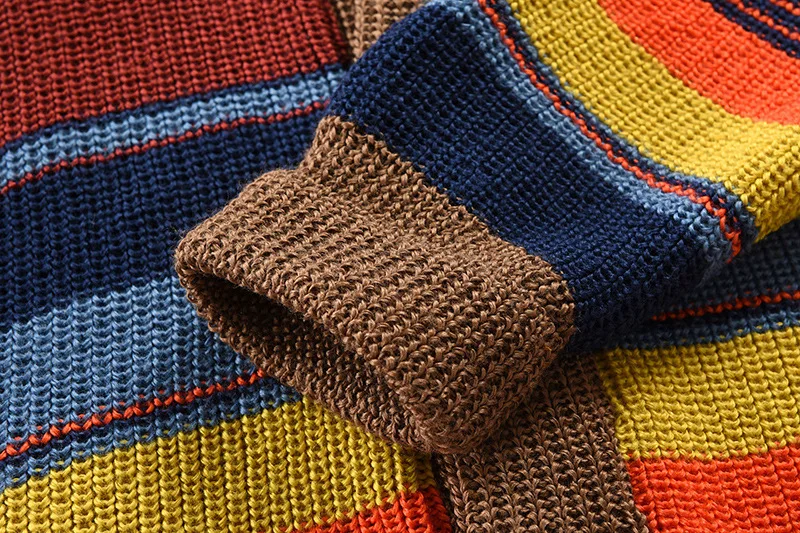 Herren Schalkragen Strickjacke Herbst Winter Farbblock Gestreifter Pullover Vintage Knopfleiste Lässige Lose Oberbekleidung Für M – Detail 6