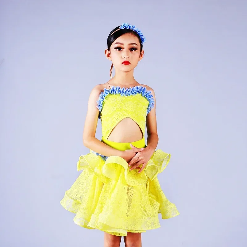 

Latin Dance Skirt Girl Cha Cha Tango Samba Standard Competition Performance Practice Dress Fish Bone Flower Dress 댄스복