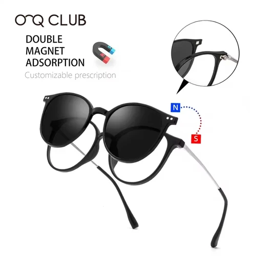 Imagen 2 del producto O-Q CLUB gafas con Clip magnético para mujer, gafas para conducir polarizadas redondas ópticas para miopía, gafas graduadas personalizadas para hombre, lentes 2240