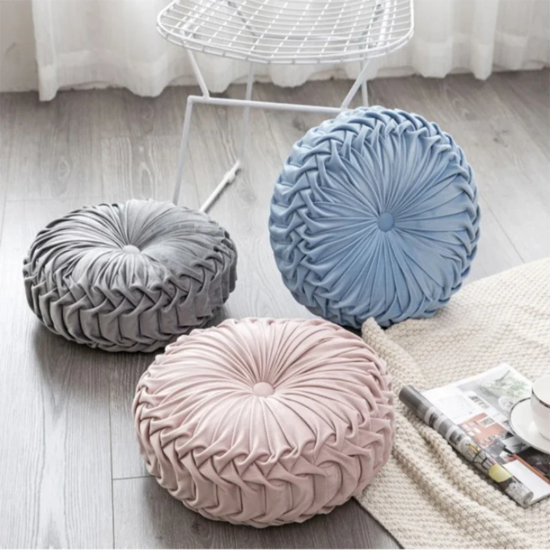 Fashion Super European Luxury Velvet Throw Pillow Cushion Round Fabric Handmade Pleated Pumpkin Seat Cushion Sofa Decoration