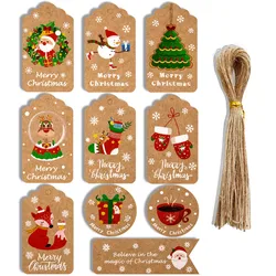 50Pcs Merry Christmas Tags Kraft Paper Card Gift Label DIY Hang Tags Gift Wrapping Decor Gift Card Christmas Party Supplies