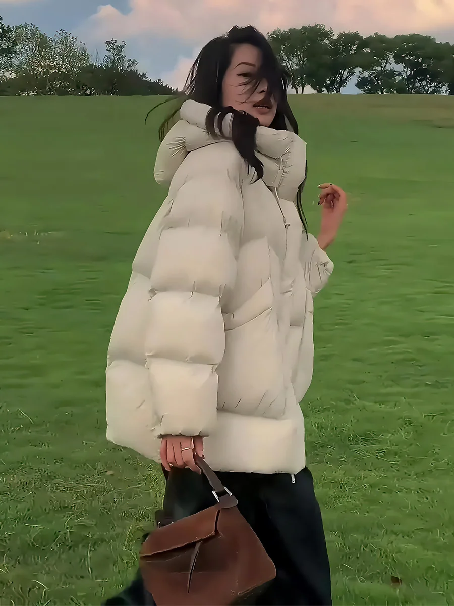 

Winter Thiened Warm White Du down Jaet Women's Cold-resistant Thiened Beige Bread Sle Faionable down Coat