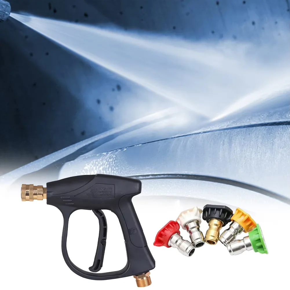 Hochdruckreiniger-Pistole 1/4 Zoll Schnellkupplung M22-14MM Aluminium Schaumlanze Seifenwasserpistole mit 5 Farbigen Düsen für Auto