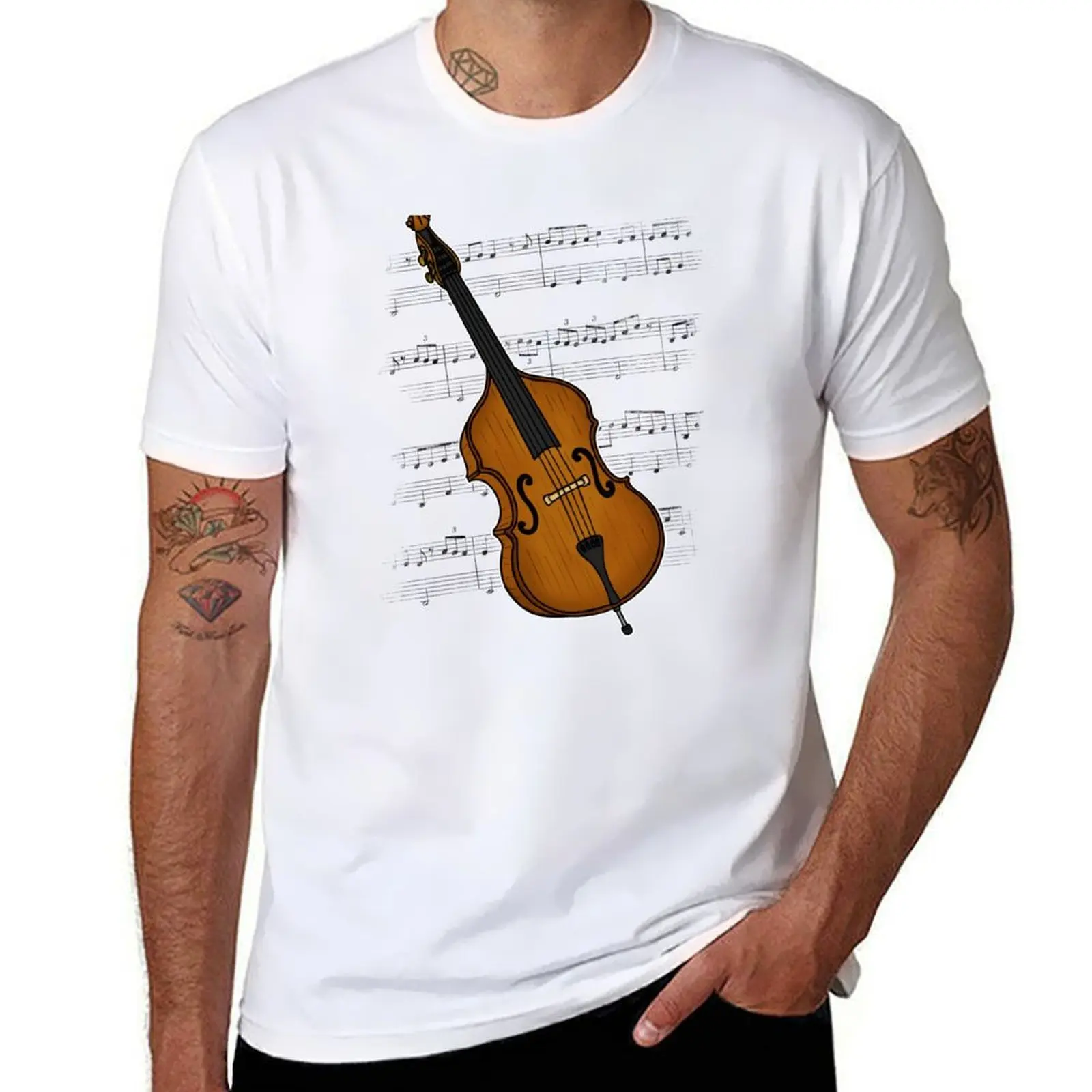 

Double Bass Music Notation Bassist String Musician (Colour) T-Shirt t shirts for man cotton soft t shirt custom print T-Shirt