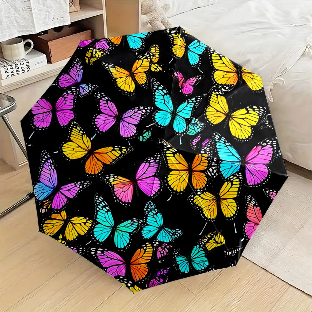 1PC Colorful Butterfly-Patterned Umbrella Design Print 8 Iron Ribs Folding Umbrella Auto-Open Fashion Sunshade