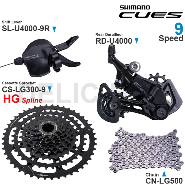 Zestaw grup SHIMANO CUES U4000 SL-U4000-9R RD-U4000 CS-LG300-9 CN-LG500 oryginalnych części