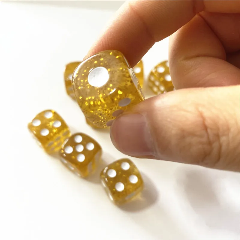 10 Stück hochwertige 16mm transparente abgerundete Gold würfel sechsseitige Stelle d6 Spiele Spiele Würfel Set für Bar Pub Club Party Brettspiel