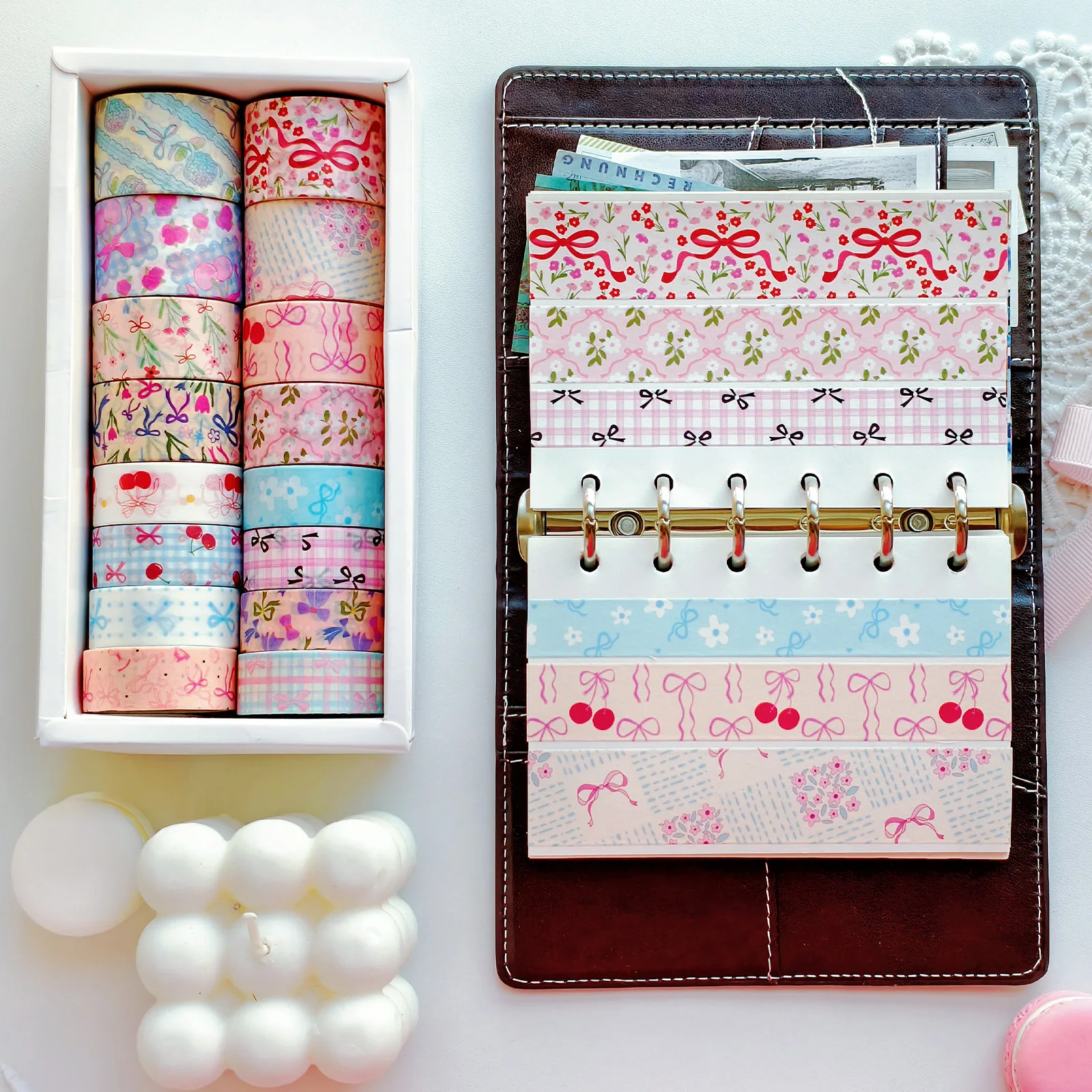16 Rollos de Cintas Decorativas Washi con Lazo Rosa, Cintas de Papel Coquette para Álbumes de Recortes, Diarios, Manualidades, Envoltura de Regalos
