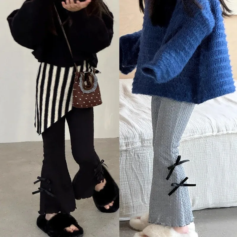 

Брюки для маленьких девочек, осенняя новая корейская версия, эластичные штаны с трехмерным бантом, милые и милые универсальные леггинсы