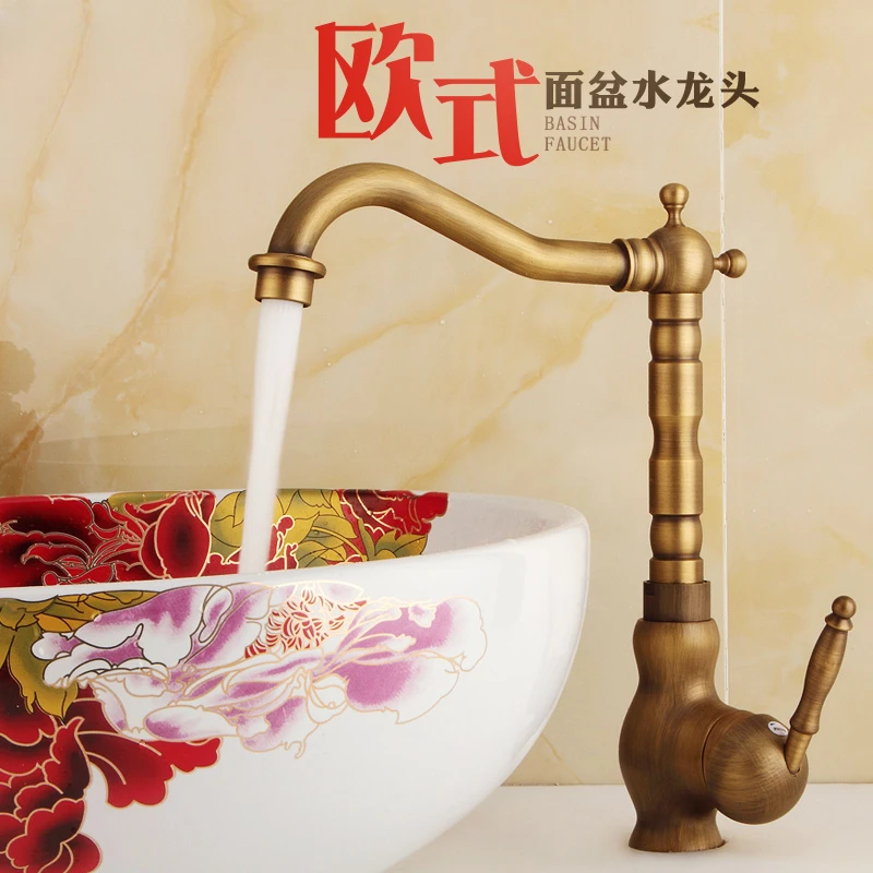 

European style basin, retro rotating faucet, wash face, wash hands, wash gargle, black all copper, cold and hot bathroom