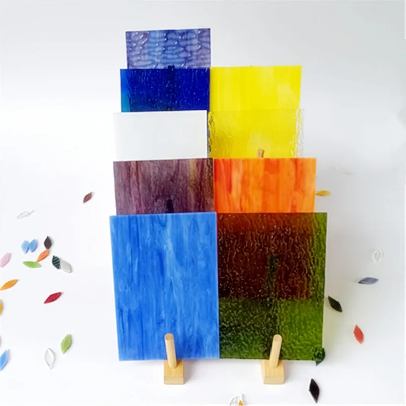 9pcs 4X6in/10x15cm  stained glass sheets DIY mosaic tile lampshade handicraft material  transparent glass  Blue brown color view 4
