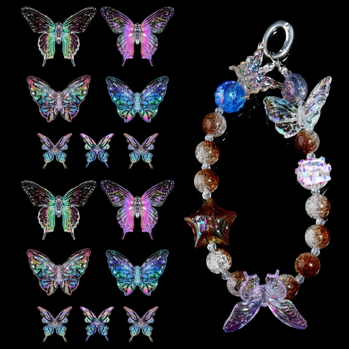 10 teile/los AB Farbe Schmetterling Acryl Perlen Lose Spacer Perlen Für Schmuck Machen DIY Armband Halskette Ohrringe Zubehör