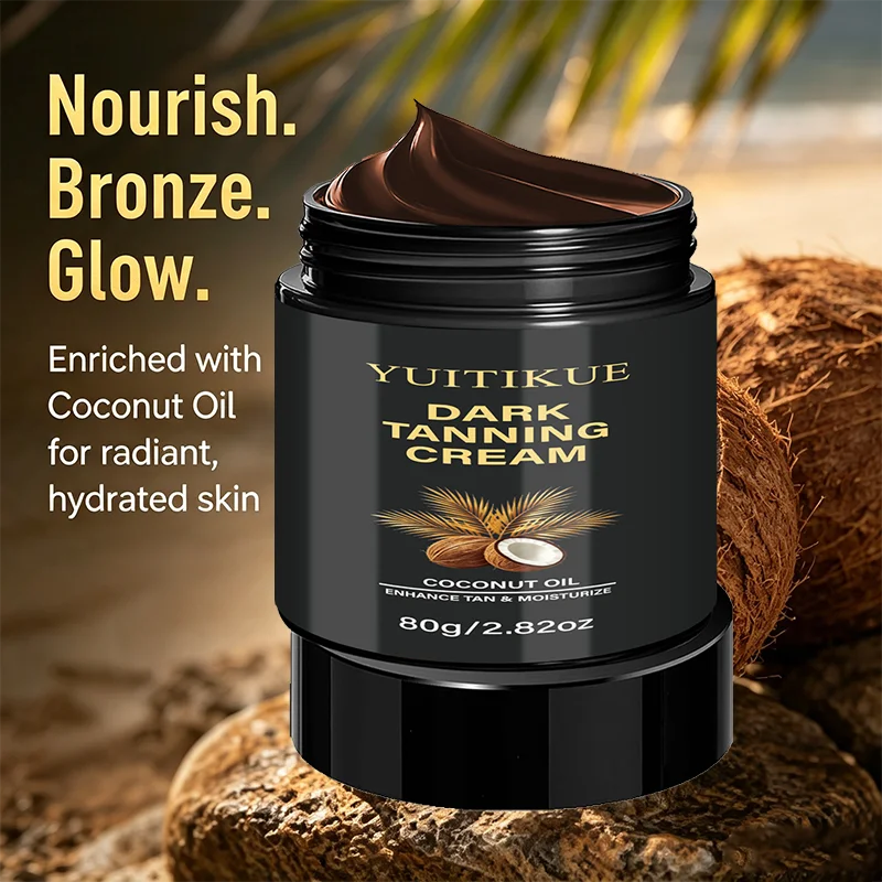 YUITIKUE 80g Dark Tanning Body Cream Infused Coconut Oil Boost Tan Color Skin Moisturizing Outdoor Sun Tanning Lotion Cream