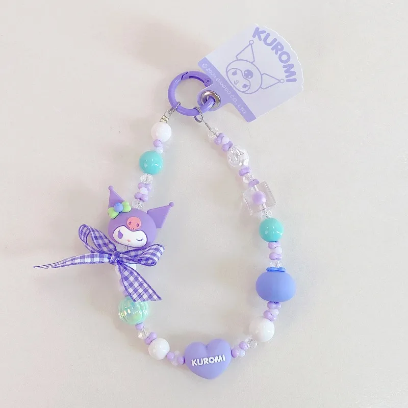

Hello Kitty Kuromi Cinnamoroll Pochacco My Melody Cartoon Phone Case Chain Hanging Decoration Beaded Keychain
