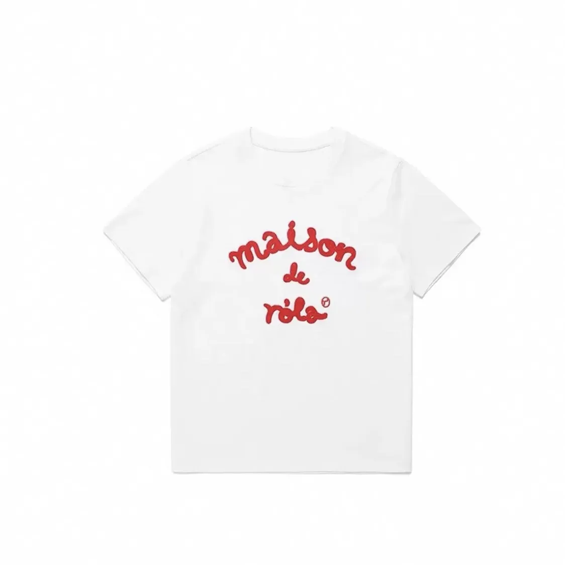 เสื้อยืดลำลองผ้าฝ้ายหรือเสื้อยืดผู้หญิงทรงกลมปักตัวอักษรพิมพ์ลายสร้างสรรค์หลวมพอดีฤดูร้อนด้านบนโดยแบรนด์ที่ไม่ทราบ