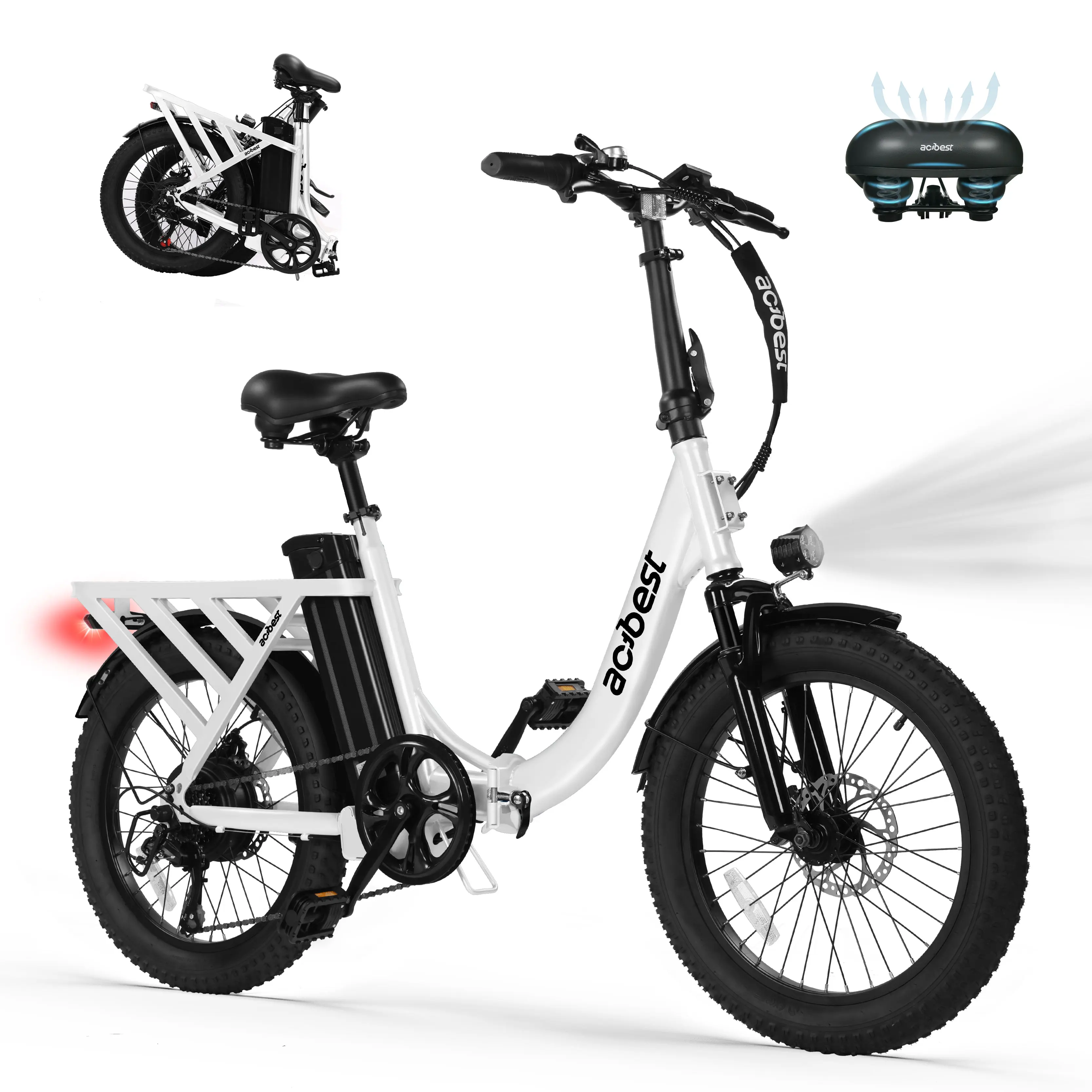 Actbest Mars Folding Electric Bike for Adults, 1200W Peak Motor 48V 13.5Ah Battery, 20"×3" Fat Tire Commuter Ebike, 28MPH 65Mi,  7 Speed Foldable Electric Bicycle image 2