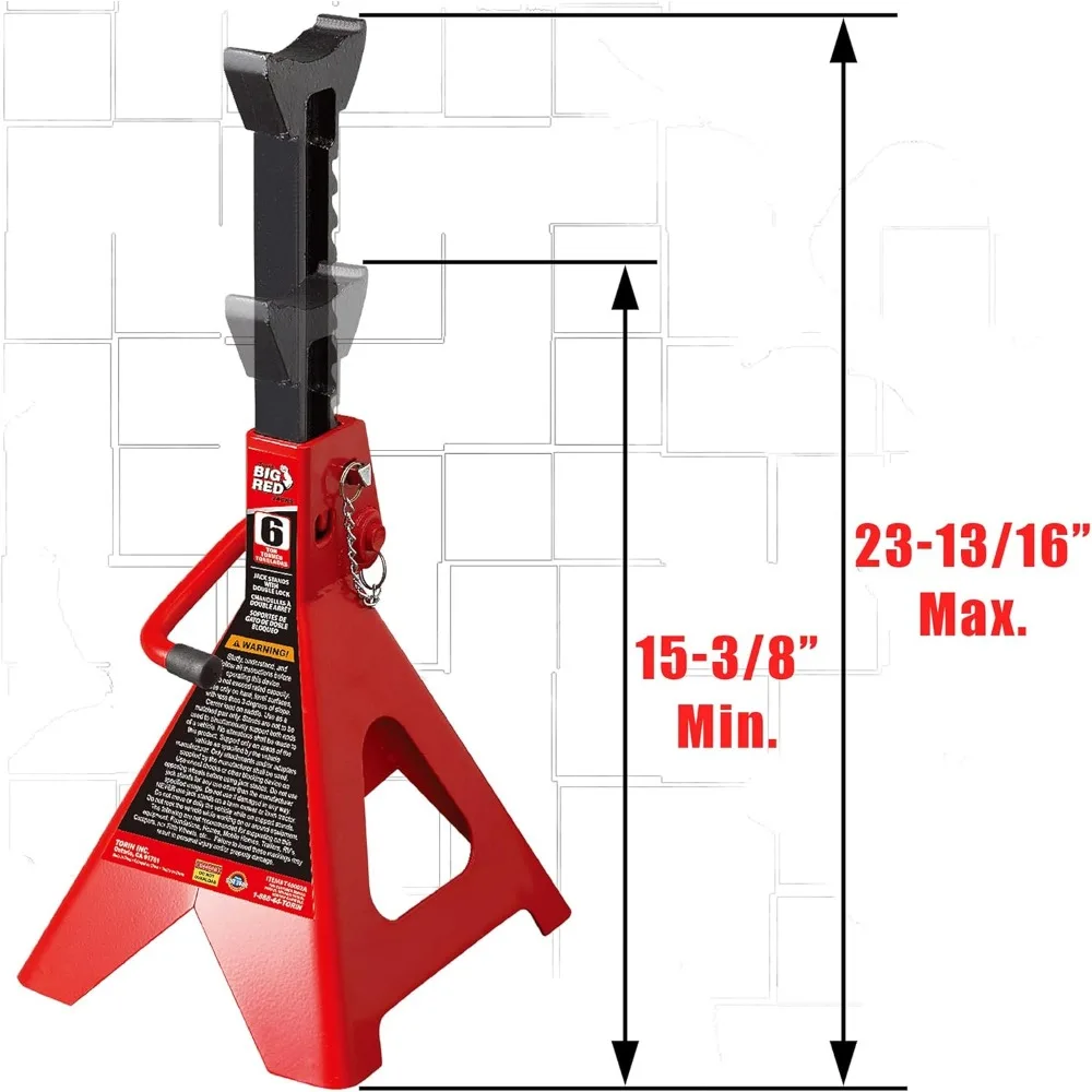حامل جاك فولاذي بقفل مزدوج بسعة 6 طن، أحمر، مجموعة من 2