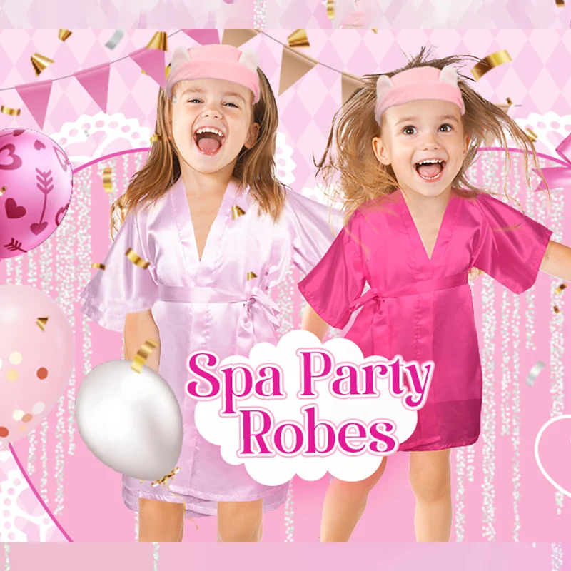 1/6/15Sets Spa Party for Girls Child Birthday Party Favors For Kids Kimono Girl Kids Robes Wedding Favour Bathrobe with Headband