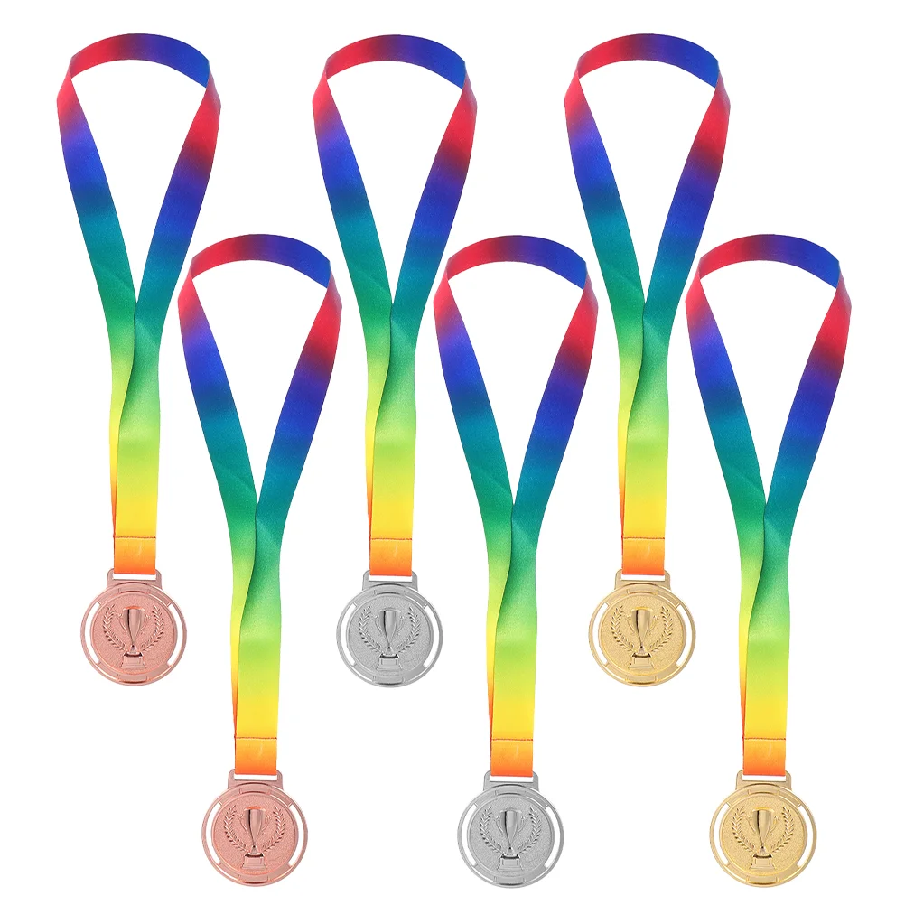 6 Pcs The Medal Award Athletics Metal Medals Sports Winner Commemorative Plaque Trophy Awards Hanging Lanyard Balls with